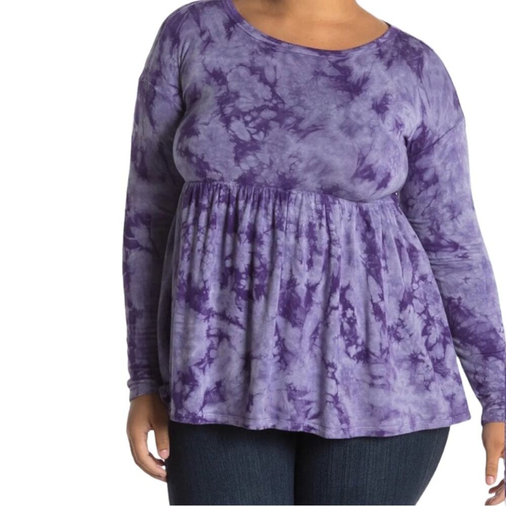 Baea Purple Tie Dye Long Sleeve Babydoll Shirt Women’s Size XL New With Tags